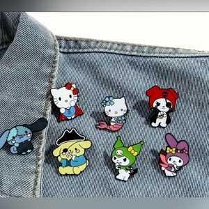 Sanrio 8pcs Kuromi Brooche Cute Hello Kitty Pin jacket Backpack Clothing Jewelry